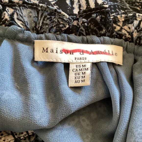 Maison D’Amelie Floral Sleeveless Top Blue & Orange Size Medium Ruffle V-neck - Picture 2 of 7